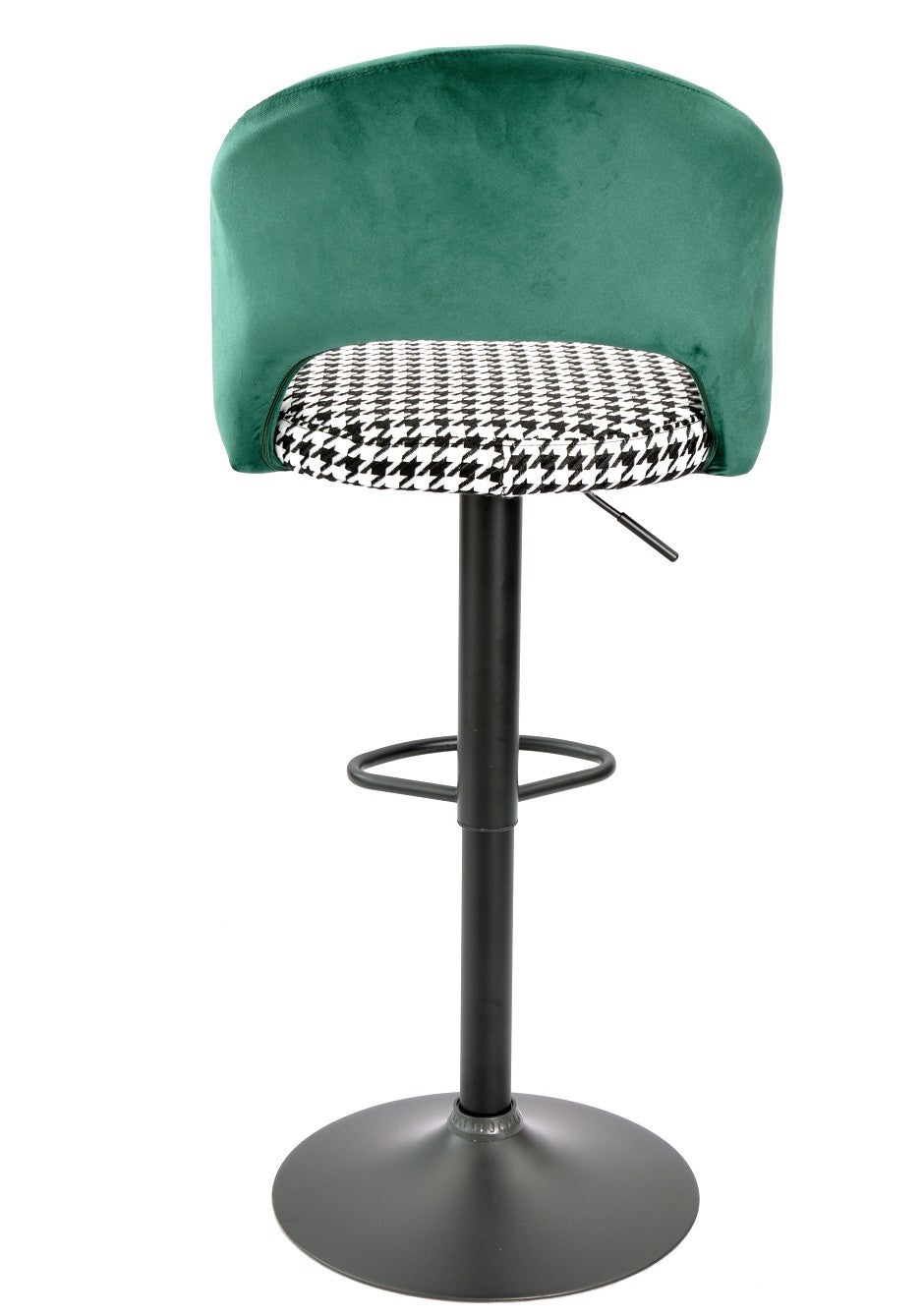 Taburete TEIDE, regulable, metal negro, tapizado verde con pata de gallo