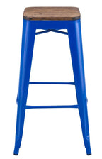 Taburete TOL EK WOOD, acero, azul, asiento madera