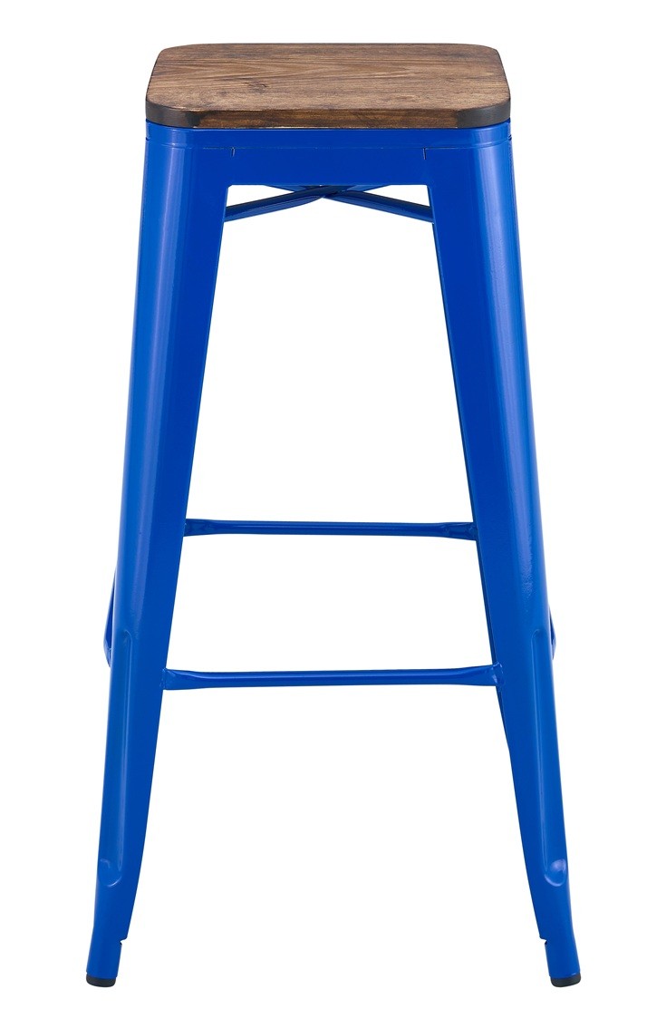 Taburete TOL EK WOOD, acero, azul, asiento madera