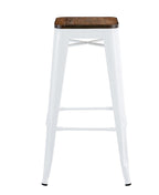 Taburete TOL EK WOOD, acero, blanco, asiento madera