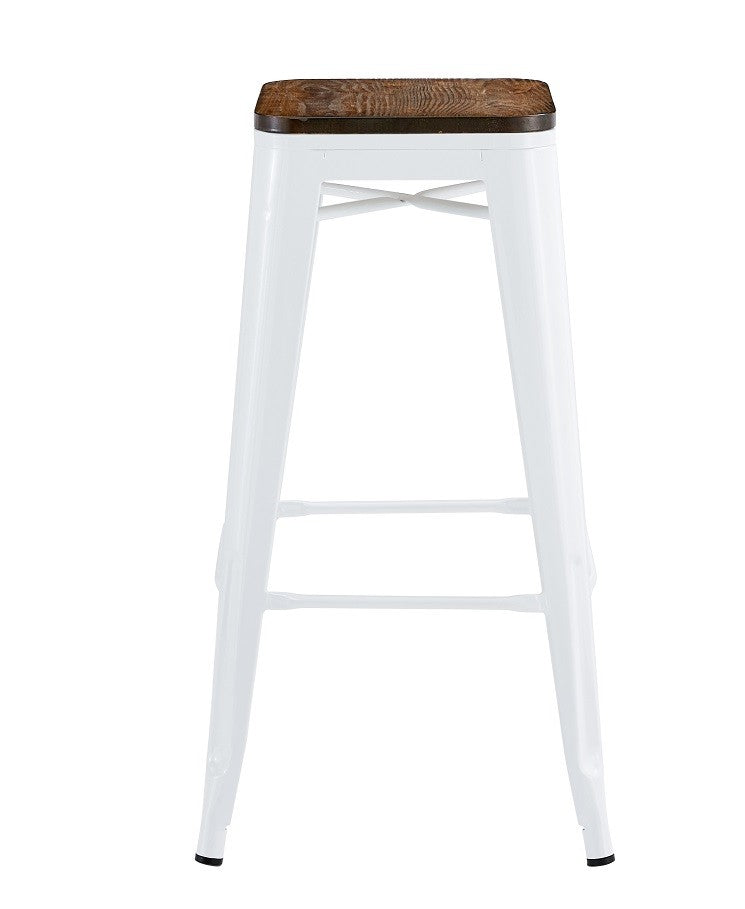 Taburete TOL EK WOOD, acero, blanco, asiento madera