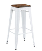 Taburete TOL EK WOOD, acero, blanco, asiento madera