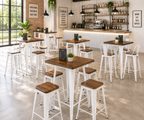 Taburete TOL EK WOOD, acero, blanco, asiento madera