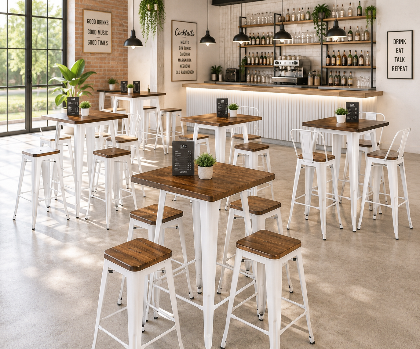 Taburete TOL EK WOOD, acero, blanco, asiento madera