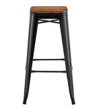 Taburete TOL EK WOOD, acero, negro, asiento madera