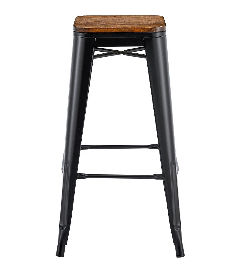 Taburete TOL EK WOOD, acero, negro, asiento madera