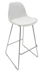 Taburete TOW FIBB, cromado, carcasa y tapizado blanco
