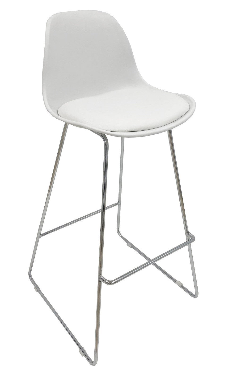 Taburete TOW FIBB, cromado, carcasa y tapizado blanco
