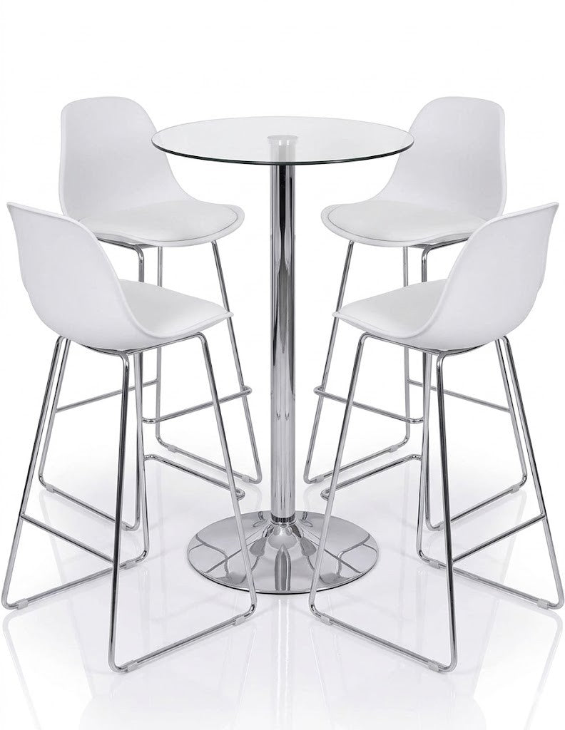 Taburete TOW FIBB, cromado, carcasa y tapizado blanco
